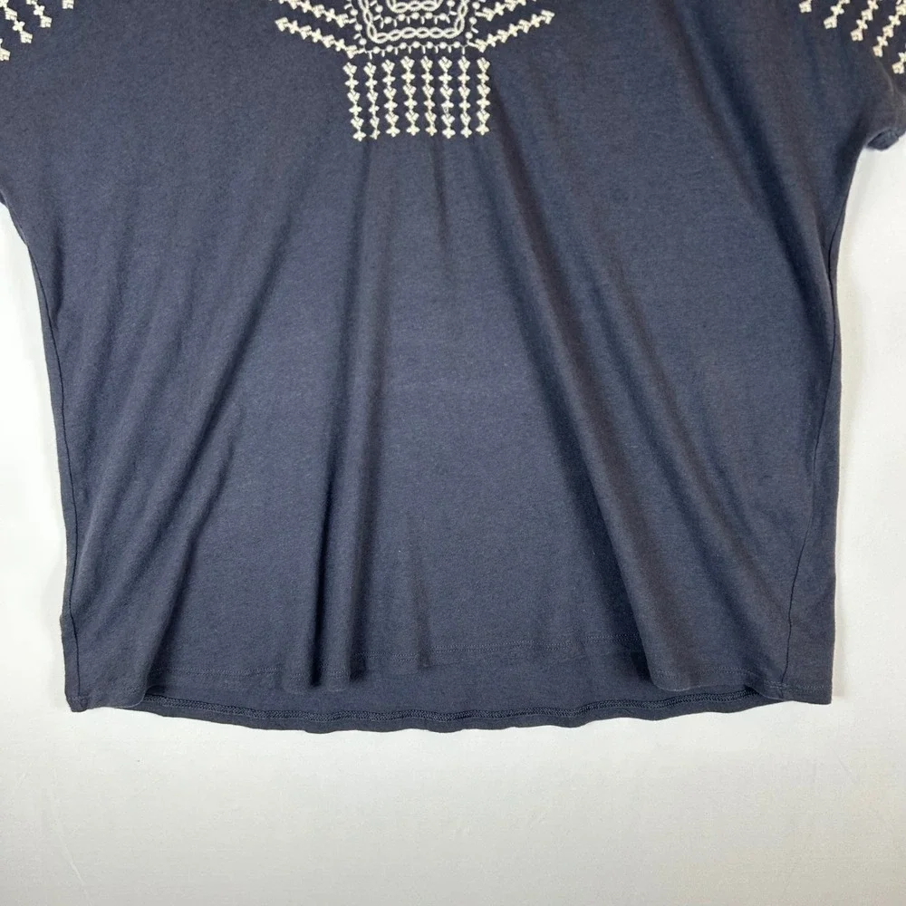 Pure Jill J Jill Embroidered V Neck Top Gray Linen Cotton Blend Women's L - Picture 9 of 12